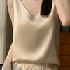 Женский жилет с V-образным вырезом без рукавов, однотонные топы свободного кроя из гладкого атласа, универсальная повседневная одежда