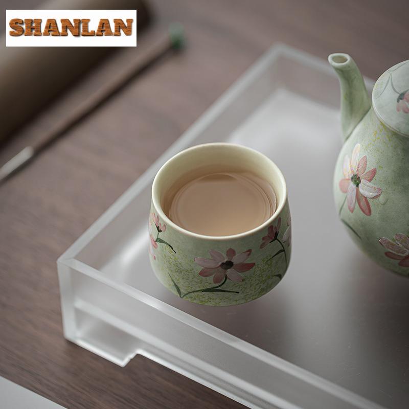 2pc/lot Hand Drawn Daisy High Foot Teacup Tea Bowl Beautiful Tea Cup Master Cups Chazhan Chinese Tea Set Ornaments Supplies 60ml