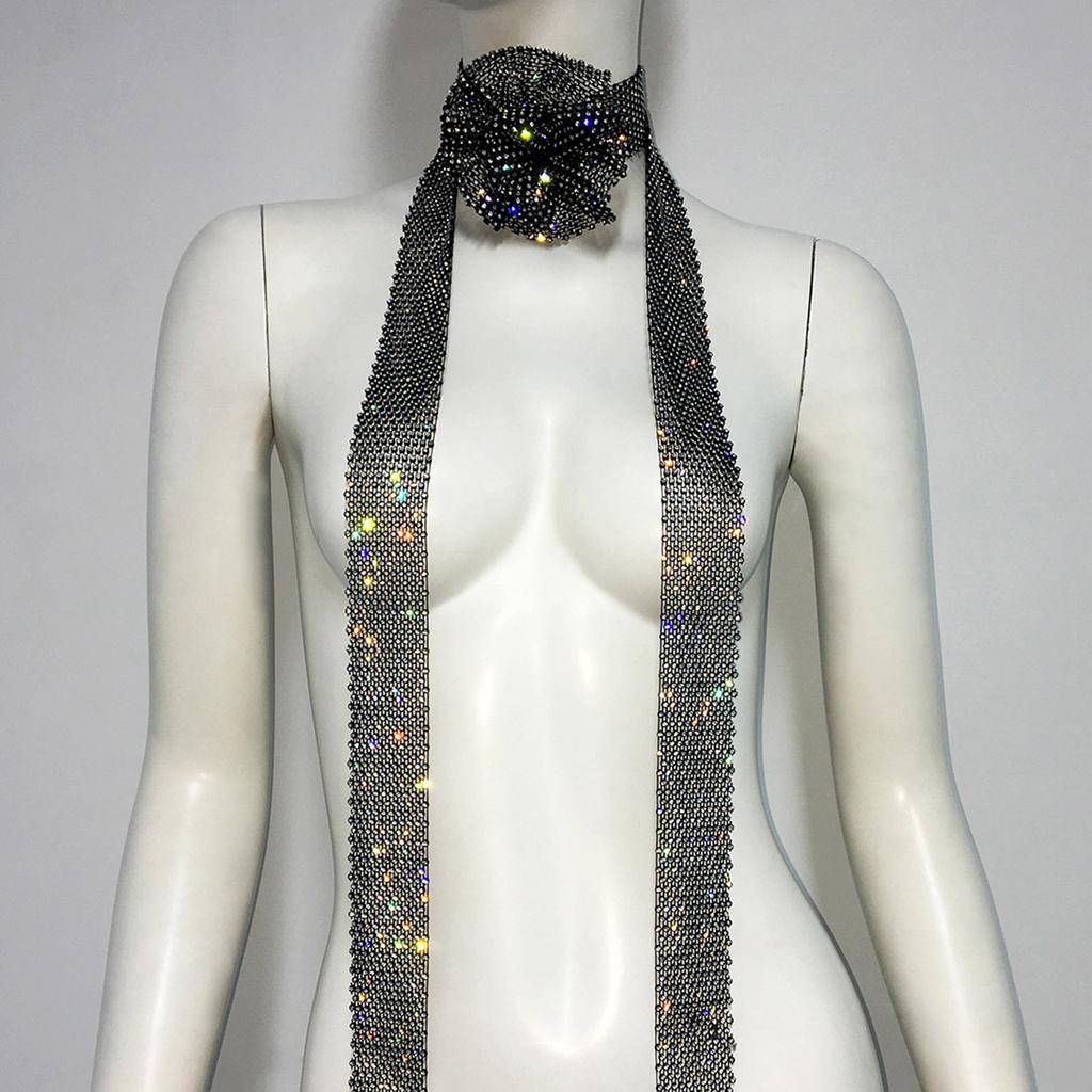 Женский Глиттер Блеск Стразы Пайетки Галстук-шарф для шеи Вечеринка Вечерний Длинный Тонкий Узкий Галстук Шали Косынка