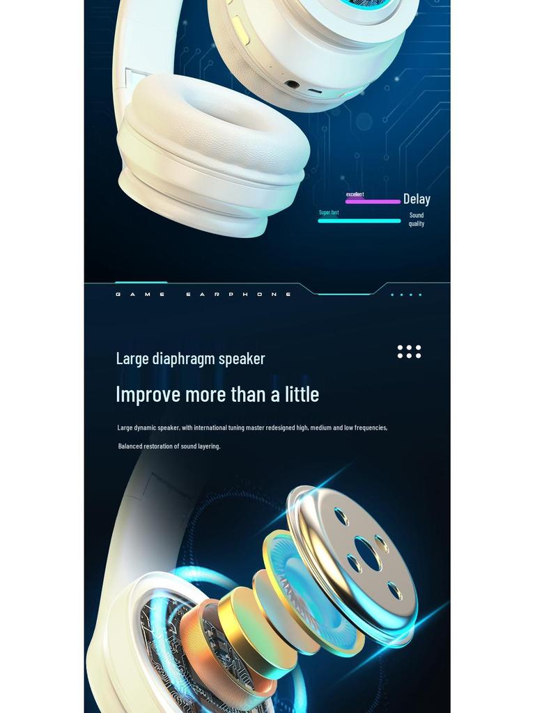 B39 Luminous Bluetooth Headphones - Head-mounted, Heavy Bass, Wireless Sports Gaming Headset.