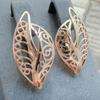 European & American 585 Rose Gold Carved Leaf Earrings - Cold Style, Simple Hollow Design for Ladies