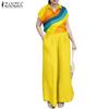 ZANZEA Women Print Blouse and Pants Summer Two Piece Suit Sets
