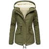 Women Drawstring Hoodie Coat  Warm Inside Fleece Padded Coat Slim Zipper Coat