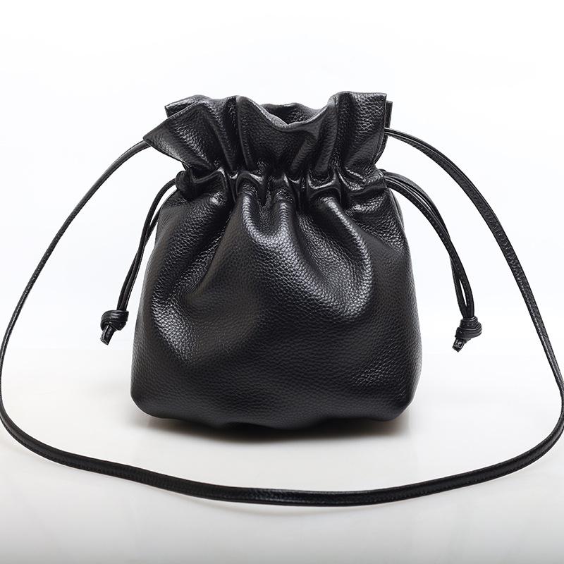 Leather Women'S Bags Are Fashionable And Simple, Small Lucky Bags, Shoulder Crossbody Bucket Bags, Cowhide Drawstring Bags.