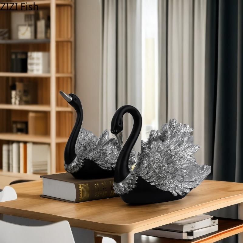 Современная скульптура Черного лебедя, украшения, креативная гостиная, винный шкаф, украшения, художественные изделия из смолы, аксессуары для украшения дома