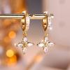 Female Cute Star Flower Hoop Earrings Luxury White Zircon Cross Earrings For Women Vintage Gold Color Engagement Jewelry