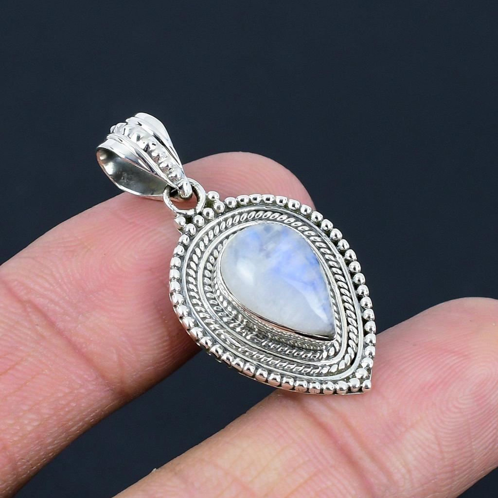 Natural Rainbow Moonstone Gemstone Pendant, 925 Sterling Silver, Handmade Moonstone Gemstone Pendant Jewelry Gift For Valentine's Day