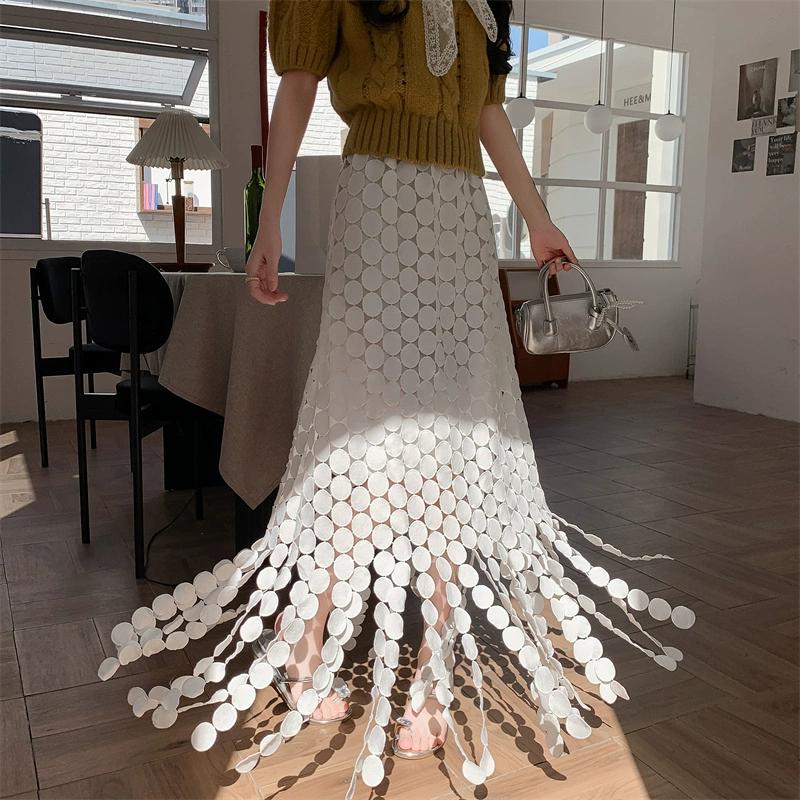 Dimanaf 2025 Новая женская юбка трикотажное кружево длинное праздничное ажурное сексуальное летнее стильное свободное базовое платье