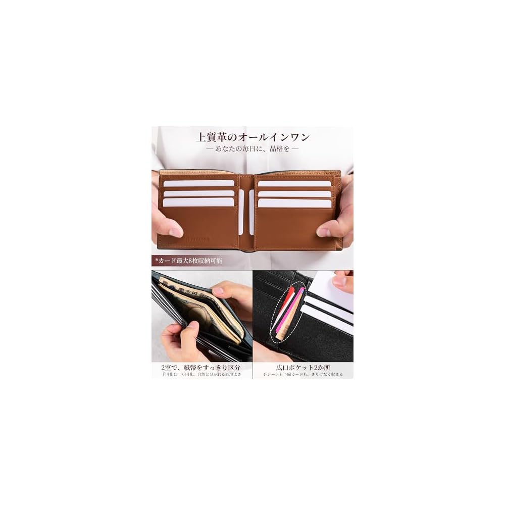 TAMIWA Men's Bi-fold Wallet, Pueblo Leather, Genuine Leather, Crafted by Top Leather Artisans,