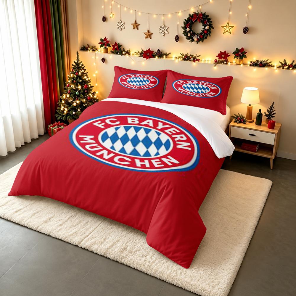 Pure Red Background Bedding set (1 duvet cover, 2 pillowcases, duvet not included) for Bedroom Dorm Decor, Bayern Munich Round Logo Art Print