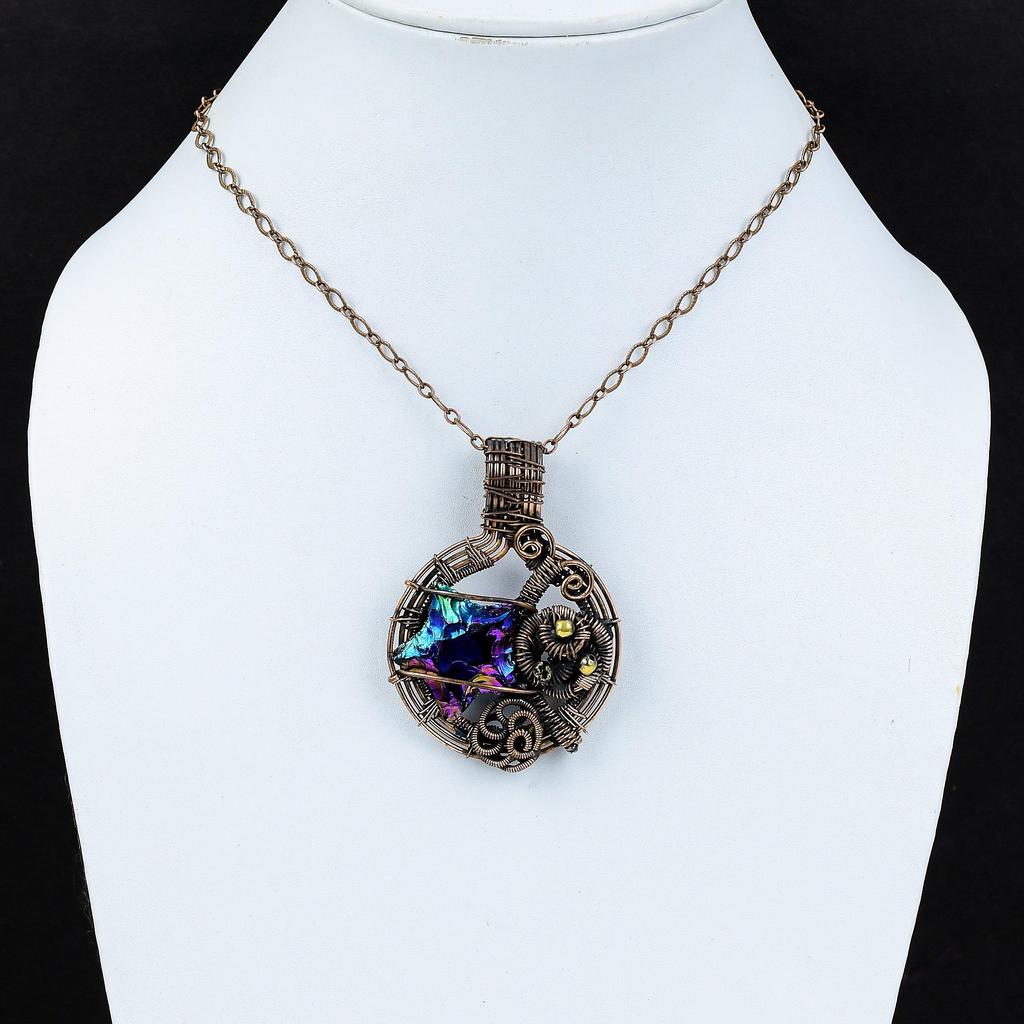 Подвеска из титановой друзы, подвеска из медной проволоки, подвеска из натурального драгоценного камня, ручная работа, медная проволока, ювелирное украшение, подарок для него, новейший дизайн подвески