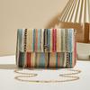 Chic Rainbow Stripe Straw Crossbody Bag for Women Adjustable Shoulder Strap Magnetic Closure Tassel Accent, Square Purse