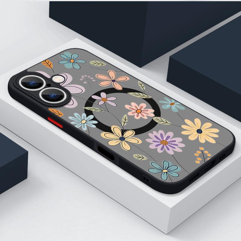 Магнитный чехол для телефона с цветочным принтом для iPhone 16 15 14 Pro Max 13 12 Pro 11 для беспроводной зарядки MagSafe, с мягкими краями, акриловая крышка
