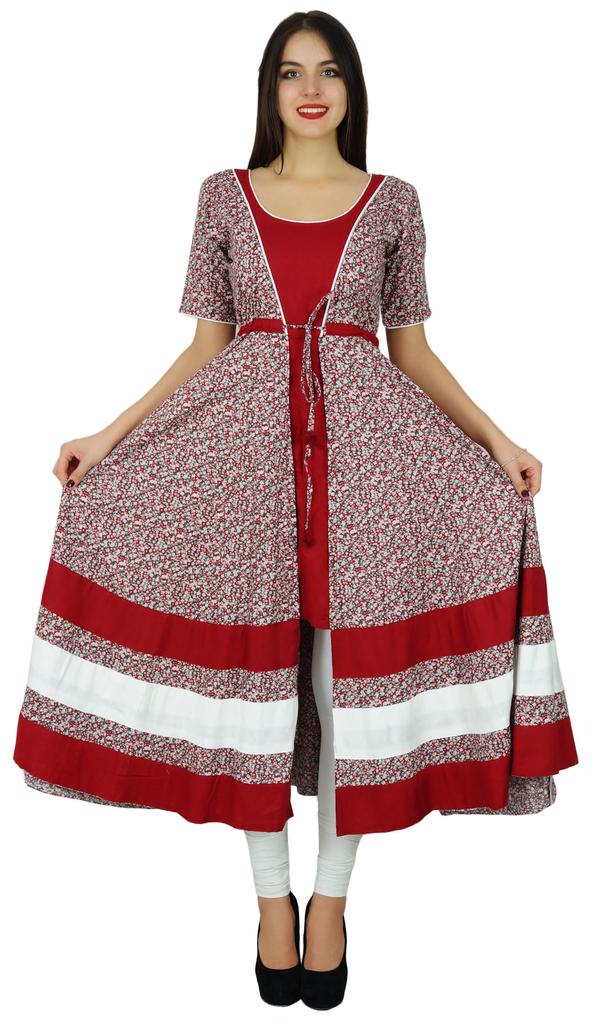Bimba Womens Drawstring Waist Anarkali Kurta Printed Kurti Designer Blouse