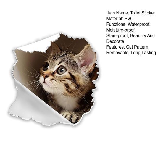 Broken Hole Cat Toilet Sticker Waterproof Removable Self-adhesive PVC Living Room Bathroom