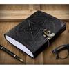 Handmade Wicca Leather Journal Black Pentagram Diary Cotton Paper For Poetry