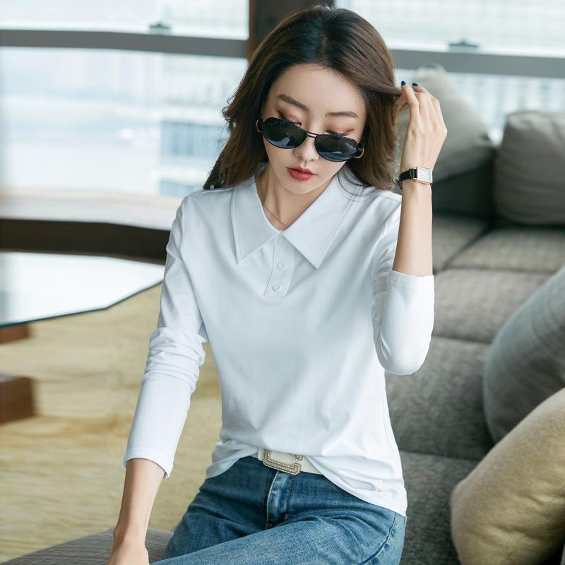 Women's Spring New Mercerized Cotton Long-sleeved Shirt, Temperament, Slimming, Bottoming Women's T-shirt