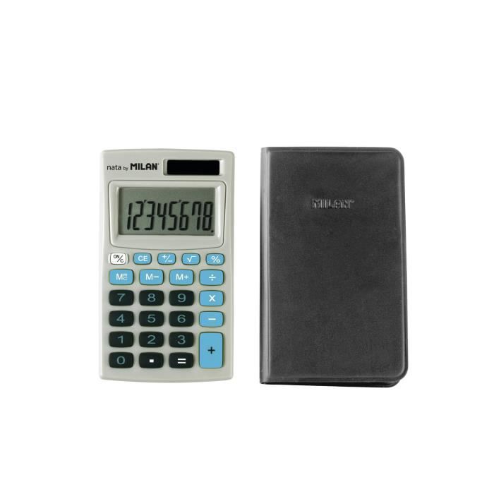 Calculatrice De Poche - 8 Chiffres - Étui Inclus - Double Alimentation - Couleur Gris/bleu