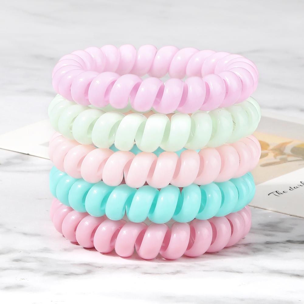 5 шт./набор Эластичные конфетные цвета Телефонный провод Простые женские резинки для волос Веревка для волос для детей Девочек Скранчи Повязка на голову Жевательная резинка Подарки