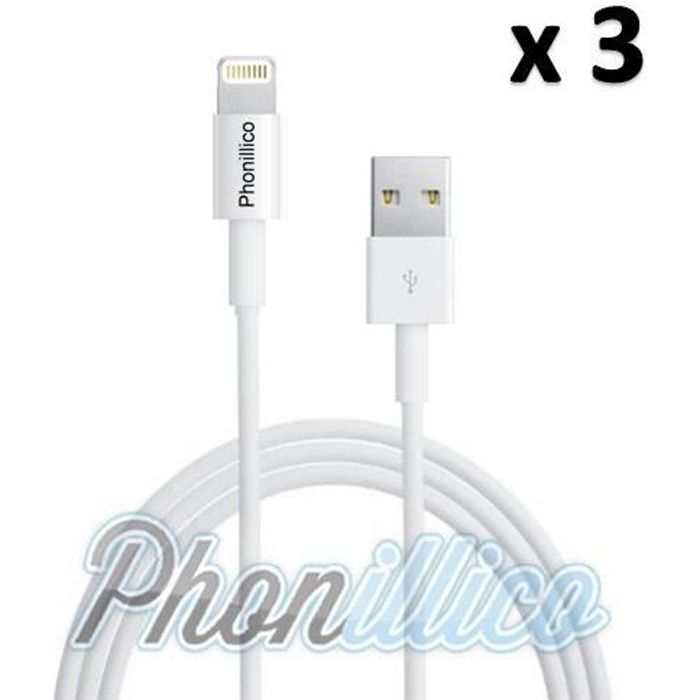 Lot 3 Cables USB Chargeur Blanc compatible iPhone SE Phonillico®