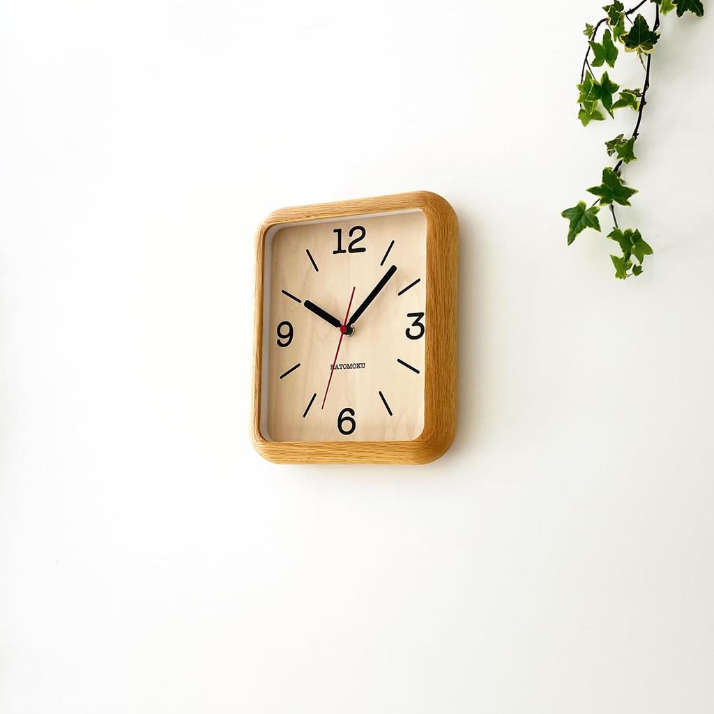 KATOMOKU Muku Clock 19 Oak Wall Clock with Continuous Second Hand, km-133OA, 280mm x 220mm (Radio-Controlled Clock)