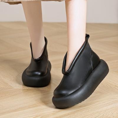 Женские повседневные туфли на платформе из кожи с круглым носком и толстой подошвой, ретро ботильоны до щиколотки из коровьей кожи высшего качества, полностью ручной работы, одинарные крутые ботинки