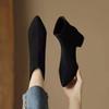 Short Boots Women's Thick Heel 2025 Autumn New Pointed High Heel Ankle Boots Black Velvet Frosted Leather Medium Heel Bare Boots