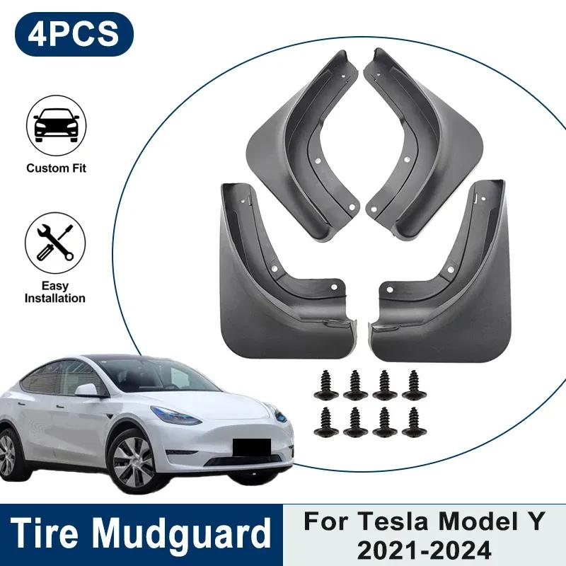 4PCS Car Mud Flaps For Tesla Model Y 2024 Waterproof Anti-Splash Mudguards Fender Trim Auto Exterior Accessories
