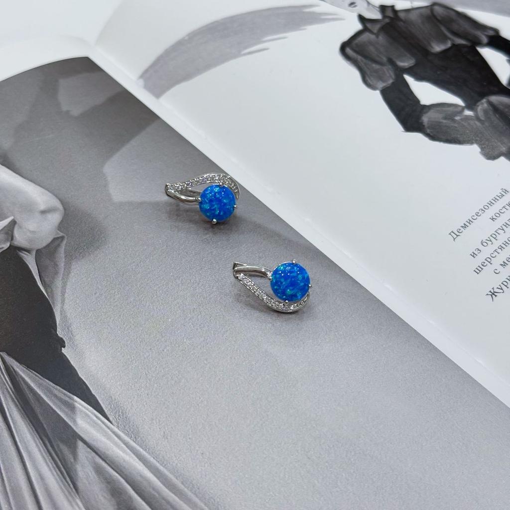 Серебряные серьги с опалом 3.44ct, фианитами (2170167)