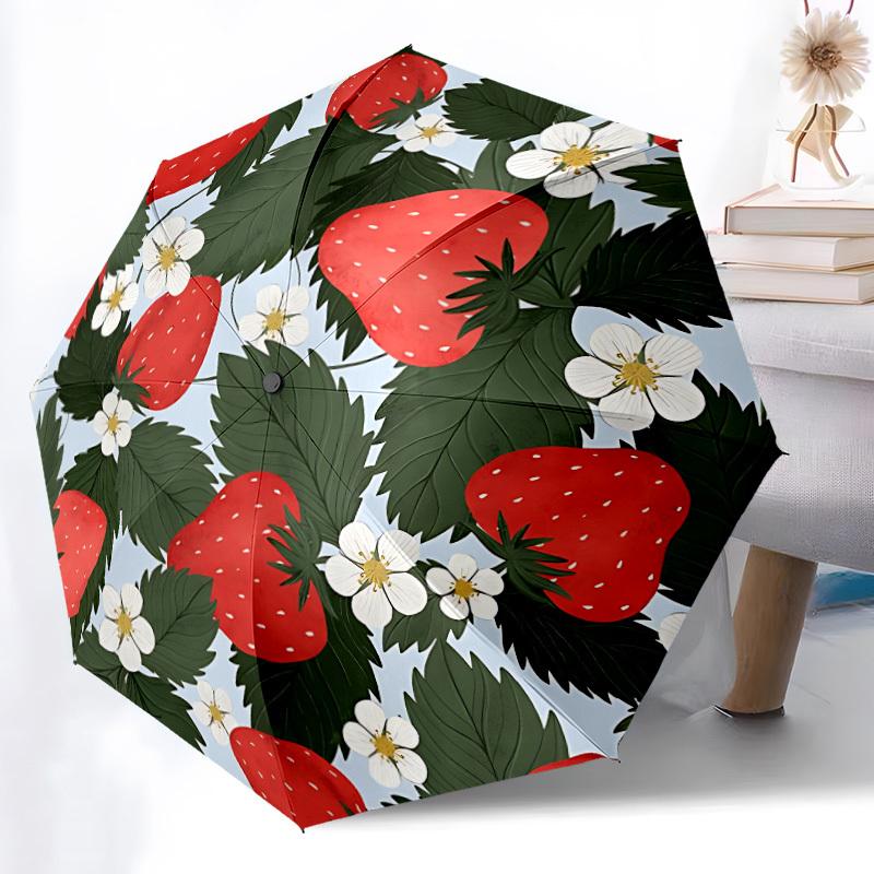1pc Strawberry Pattern Automatic Open/Close Umbrella - Compact Travel Umbrella, Gift for Birthday, Holiday yy260106078