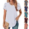 Women's Casual Round Neck Short Sleeve Chest Pleated Flap Sleeve Solid Color Top