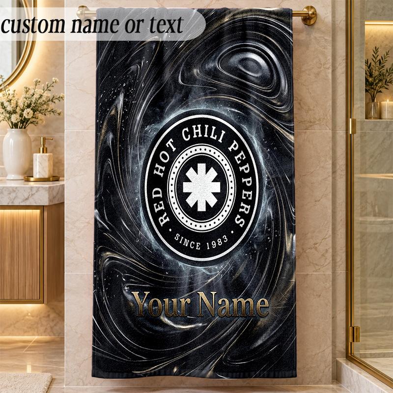 Beach TowelRed Hot Chili Peppers Custom Name Text Personalized Soft Towel for Beach Pool Indoor Home Decor Gift