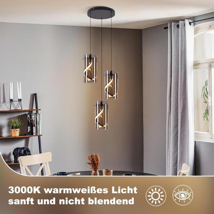 Suspension LED - NETTLIFE - 3 lumières verre ronde - 33W LED intégré - Hauteur réglable - 3000K