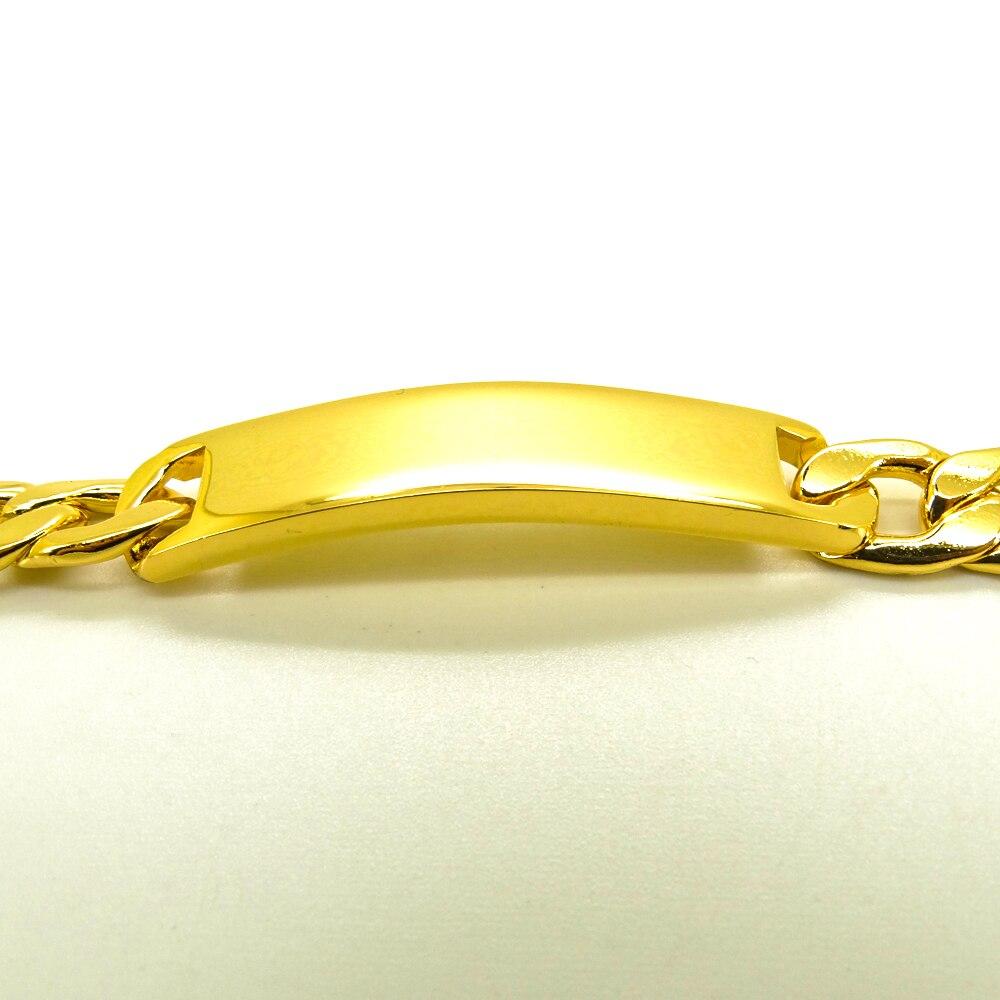 Браслеты цвета 18-каратного золота, 8 дюймов, браслет из 100% нержавеющей стали, ширина 9 мм, ID Bar, бордюрная кубинская цепочка для мускулистых мужчин и женщин