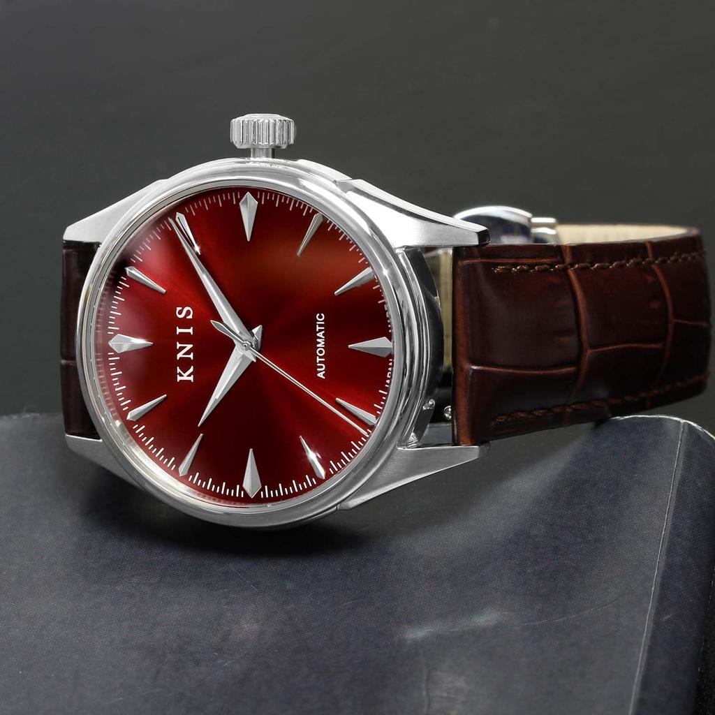 KNIS Varnish Made In Japan Automatic Watch Sapphire Glass 10 ATM Water Resistant Mechanical Wine Red Brown Leather Men's KN001-RDBRLE
