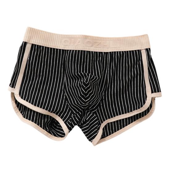 Men Boxer Briefs Mid-rise Elastic Waistband Shorts Underwear Striped Print Patchwork Color U-Convex Panties