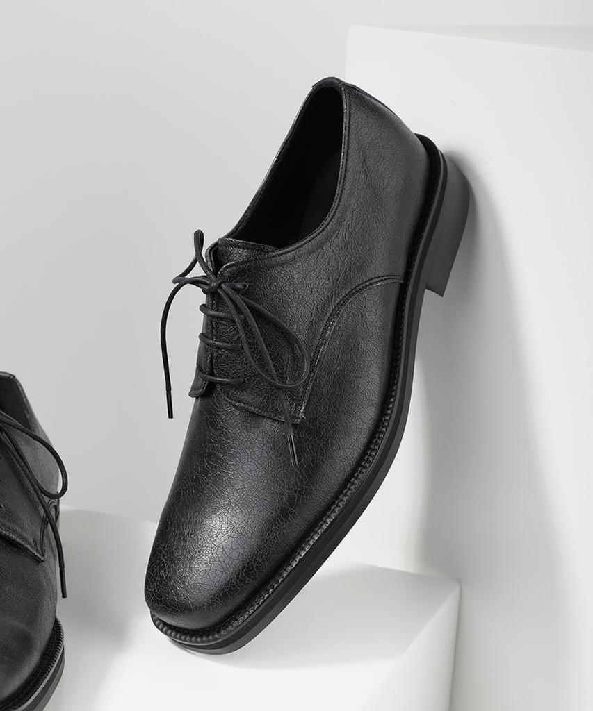 Firenze Atelier [Vibram] Merlin_Минималистичные Полуквадратные Дерби 8430 [Трещиноватый Черный]