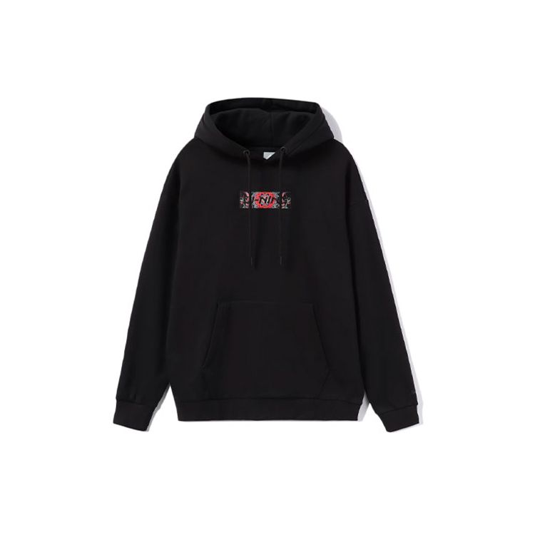 Li Ning Sports Lifestyle Series Embroidered Logo Fleece Pullover Long Sleeve Sweatshirt Unisex Sweatshirt Black AWDRD42-2
