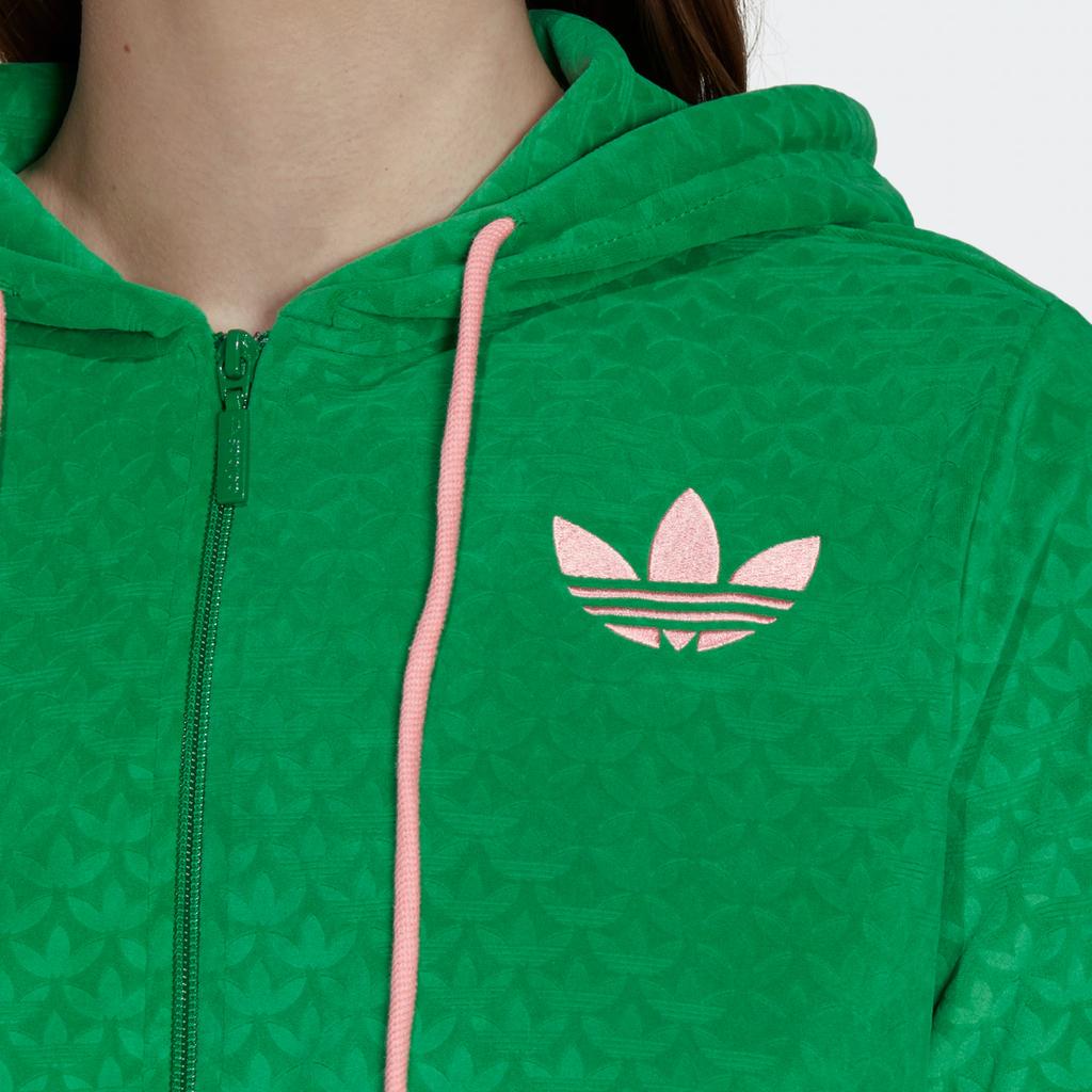 adidas Originals FW22 Толстовка на молнии с принтом трилистника и шнурком с длинными рукавами Женские топы Зеленые IB2047