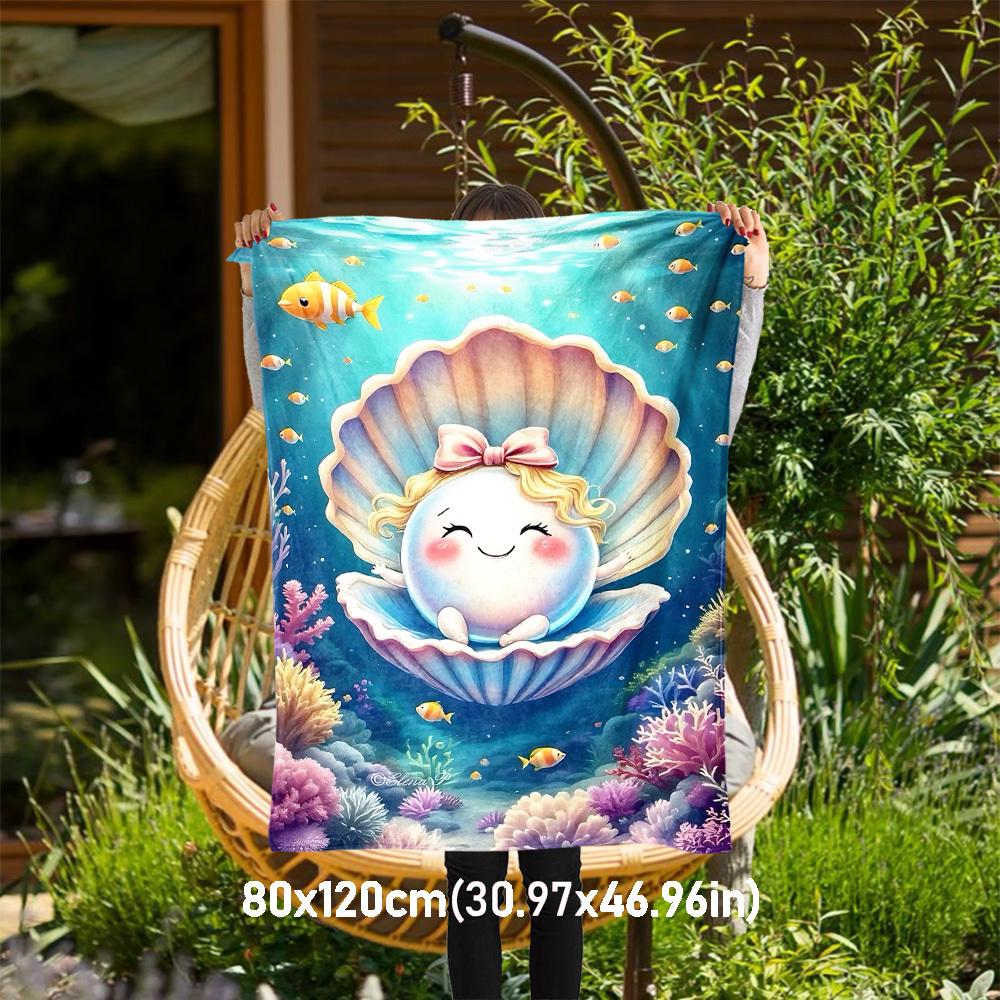 1PC shell oceanOutdoor Flannel Blanket - Soft Plush Decor for Picnics, camping, Bedroom, Playroom, Office, or Lunch Break 1314A