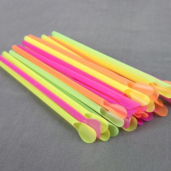 50/100Pcs Spoon Straw for Smoothie, 2 in 1 Disposable Straw with Spoon, Plastic Slush Straw for Milkshake Bubble Tea