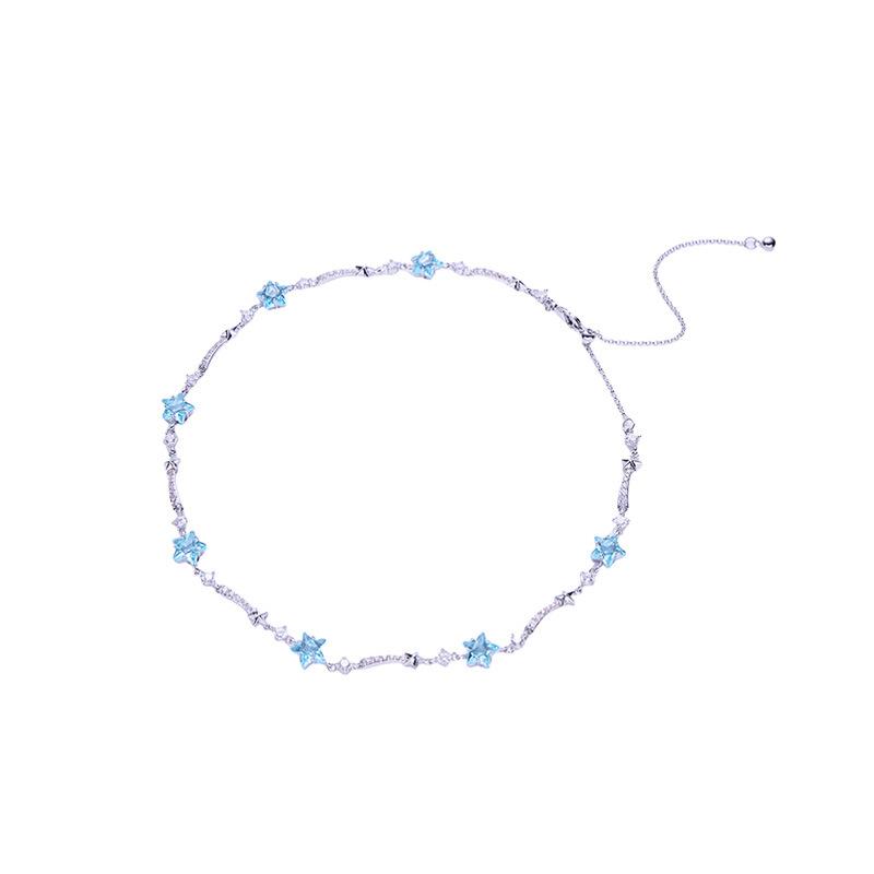 New Light Luxury Zircon Niche Sea Blue Star Necklace Dopamine Collarbone Chain High-end Neck Chain Fashion Accessories