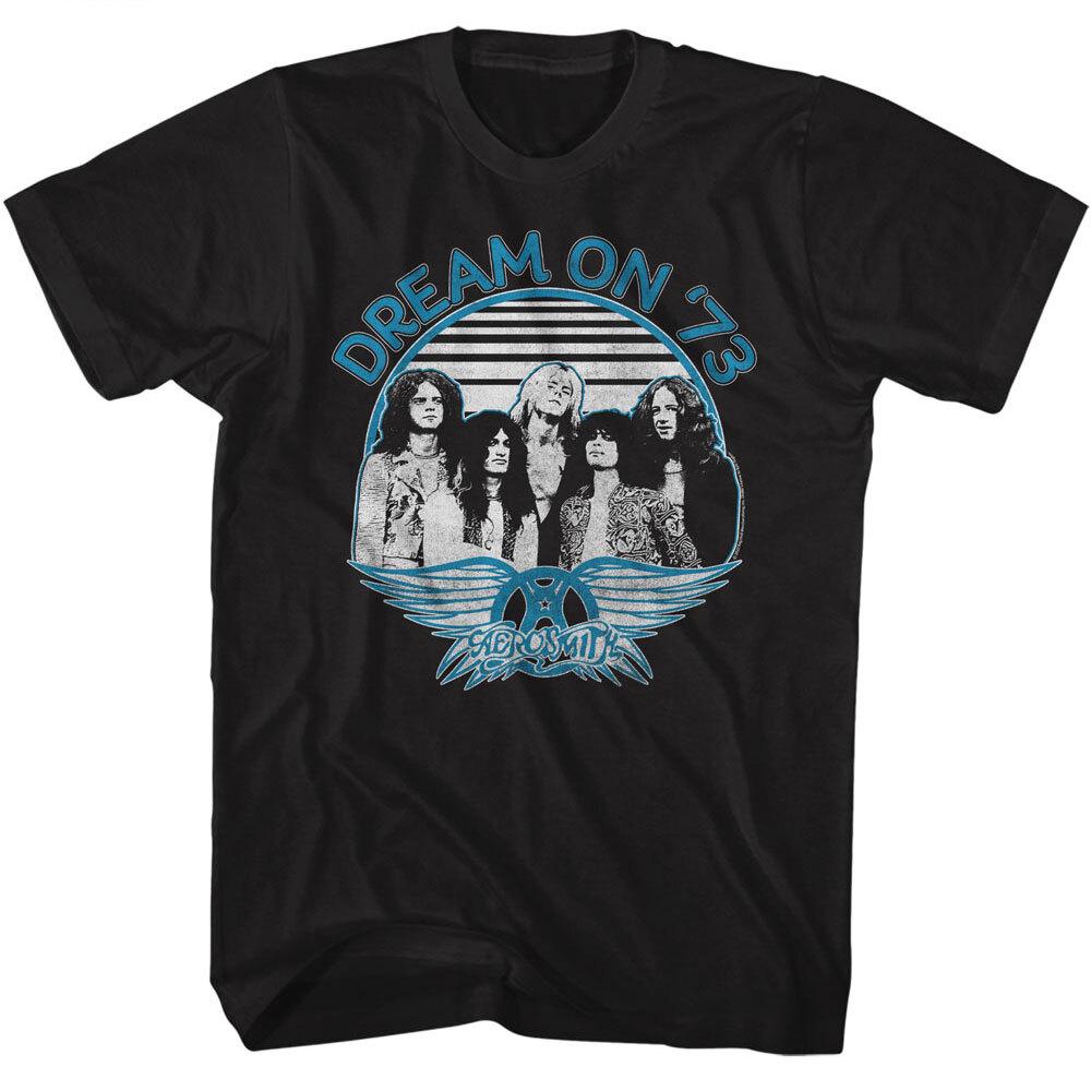 Aerosmith T-Shirt Men039;s 1973 Dream On Walk This Way Rock Band Metal Black Unisex T-Shirt Graphic Tee