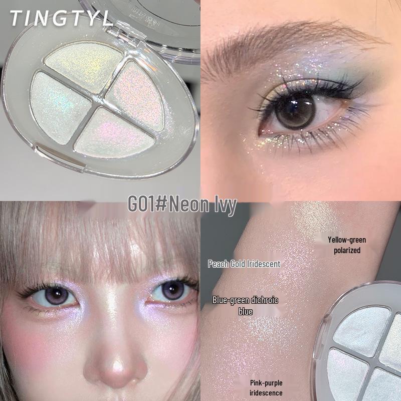 TINGTYL Мерцающие тени для век: Четырехцветный шиммер, Хамелеон-иридесцент, Прозрачный хайлайтер