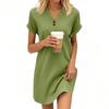 Women's Fashion V-neck Solid Color Pullover Casual Button Dress