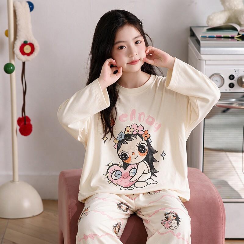 Girls Cotton Pajama Set With Cartoon Print Long Sleeve Top Pants Ages 8 Winter Sleepwear
