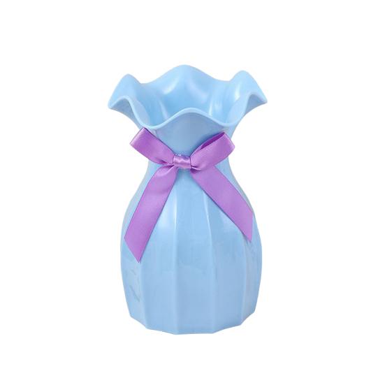 Легкая пластиковая ваза, небьющаяся ваза для цветов с гофрированным горлом, держатель для сухоцветов с бантом для спальни, гостиной, стола, декора