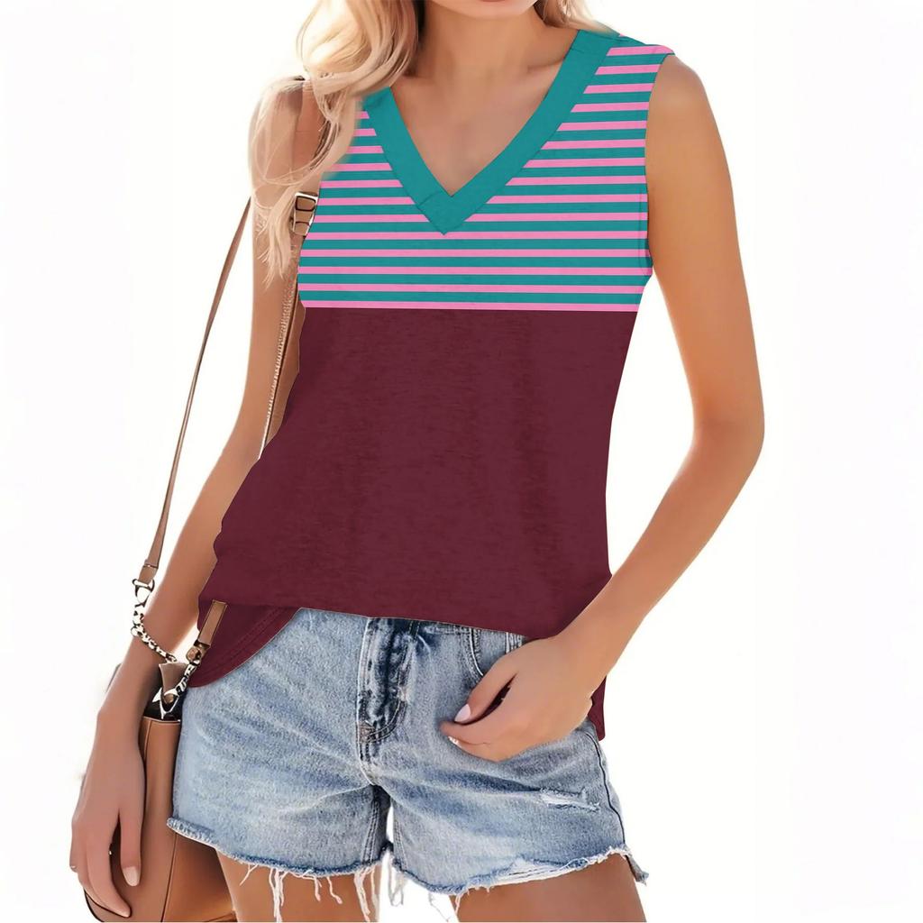 Women's Fashion Casual Daily Versatile Striped Texture Slim Fit Summer Vest Top