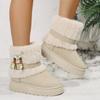 Winter Large Size Beaded Wool Thickened Cotton Shoes Women's Cross-border Round Head Plush Thick-soled Warm Snow Boots