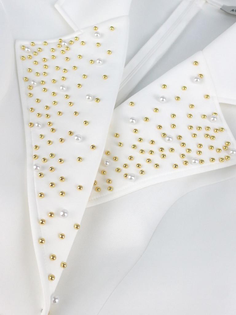 AOMEI Формальные белые платья из бисера для женщин, вечерние вечерние платья с длинными рукавами и зубчатыми лацканами с разрезом до щиколотки, скромные вечерние платья большого размера